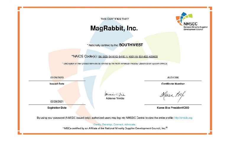 2020 MagRabbit NMSDC Certificate