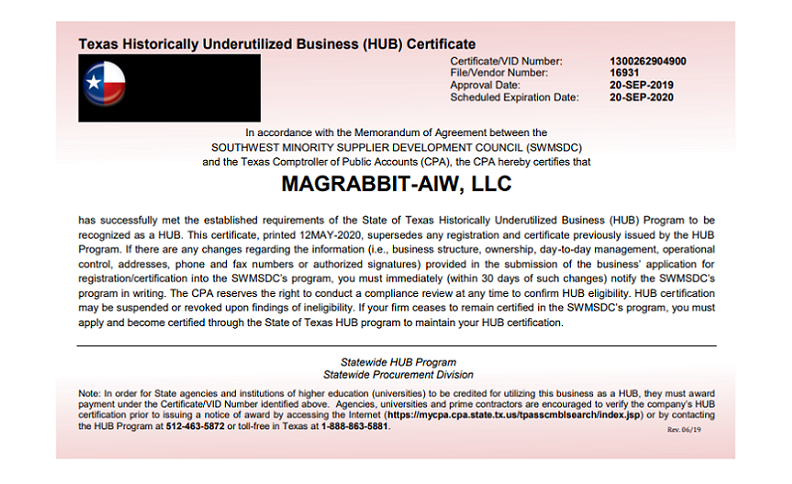 2020 MagRabbit HUB Certificate